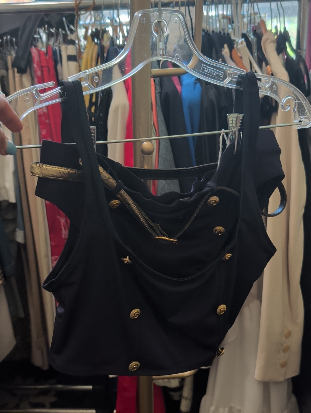 Gottex Black Gold-Accent Double-Breasted Crop Top